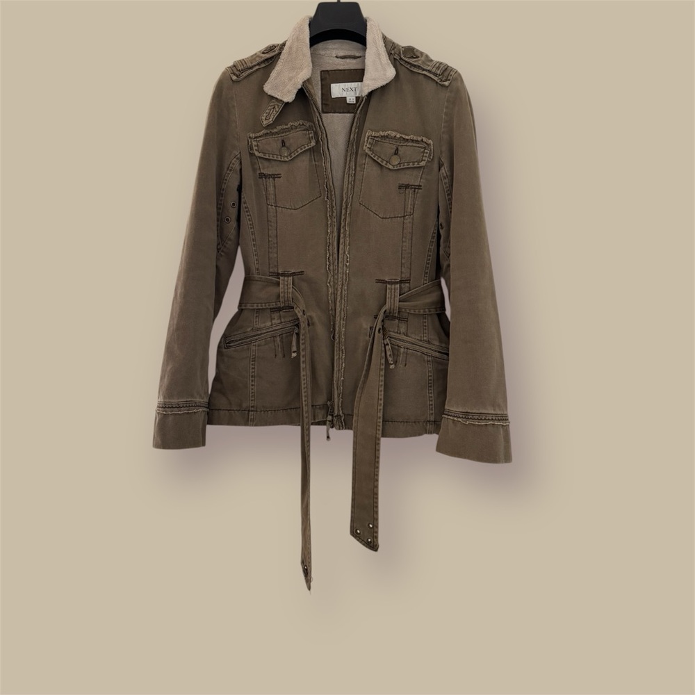 🛍️SALE🛍️ NEXT Women's Cargo Army Distressed Faded Look Fur Lined Jacket - Picture 3 of 12